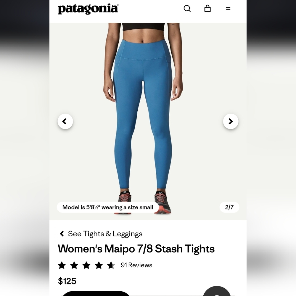 NWOT Patagonia Maipo 7/8 Bright Blue Leggings w Side Pockets Sz Small - Picture 2 of 9